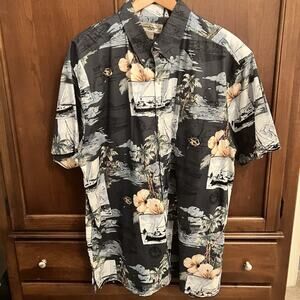 HOOK & TACKLE Men’s Hawaiian‎ Shirt Fish Fishing Sailboats Hibiscus Size 2XL Big